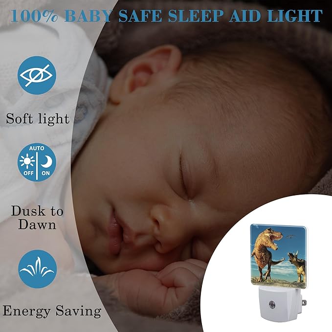 3D Dinosaur World Night Light for Kids, LED Night Light Plug into Wall with Dusk to Dawn Sensor for Girls Boys Women Men Room Decor, Hallway, Kitchen, Bathroom, Nursery, Stairs