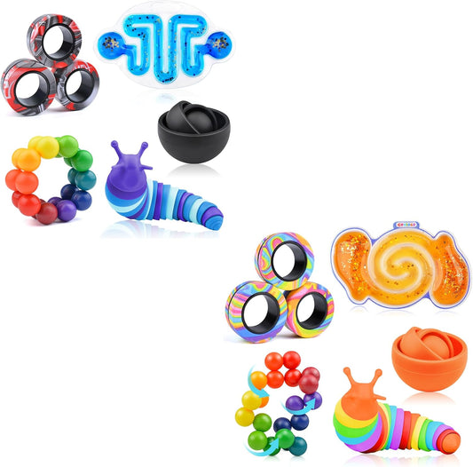 Cevioce 10Pcs Fidget Toys Adults Pack,Autism Sensory Toys with Fidget Spinner Slug Magnetic Rings,Squishy Figette Toys,Cool Gadget for Boys Teens ADHD Stress Relief,Basket Stuffer Present for Kids(BO)