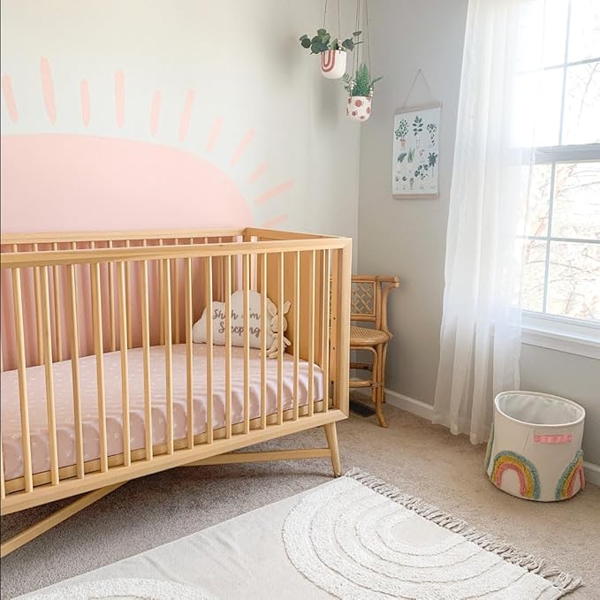 Ely’s & Co. Crib Sheet 2-Pack — Combed, 100% Jersey Cotton for Baby Girl — Rosewater Pink, Pin Dots & Gingko Leaves 52” x 28”