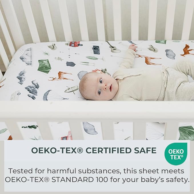 Pobibaby - 2 Pack Premium Fitted Baby Boy Crib Sheets for Standard Crib Mattress - Ultra-Soft Cotton Blend, Safe and Snug, and Stylish Woodland Sheet (Explore)