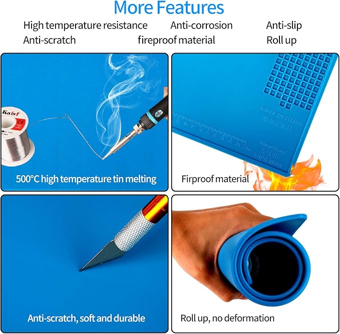 Kaisi S-140 Magnetic Insulation Silicone Soldering Mat, Heat Resistant Work Mat 932F for Repair Electronics, Phone, Soldering Iron, Gun, BGA, Workbench, Size: 13.8 x 9.8 inch