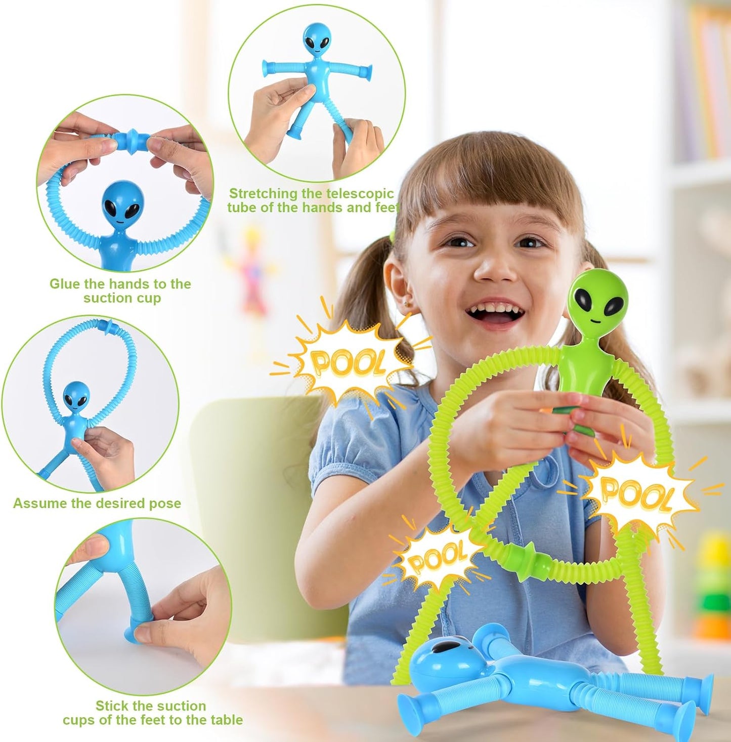 Telescopic Suction Cup Alien Toy, 4 Pieces Novel Kids Suction Cup Toys, Funny Fidget Toys, Pop Tubes Sensory Toys for Kids, Decompress Educational Sensory Toys for Kids & Adult
