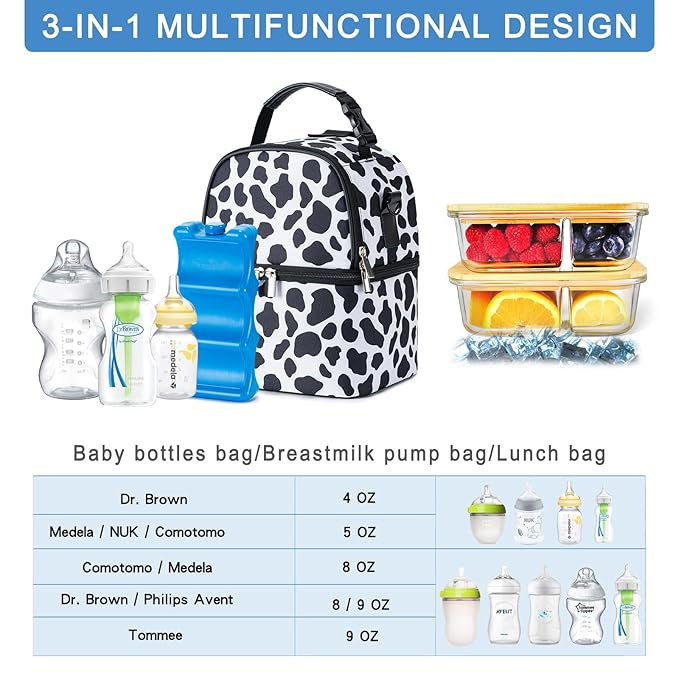 Breastmilk Cooler Bag with Ice Pack Fits 6 Baby Bottles up to 9 Ounce, Breast Milk Pump Cooler Bag with Shoulder Strap for Nursing Mom Daycare, Work, Travel