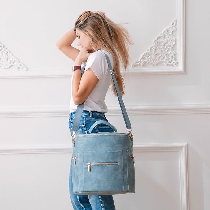 miss fong Diaper Bag Backpack Baby Diaper Bag, Large Leather Diaper Backpack with 16 Pockets Travel Diaper Bag with Diaper Changing Pad, Stroller Straps & 2 Insulated Pockets