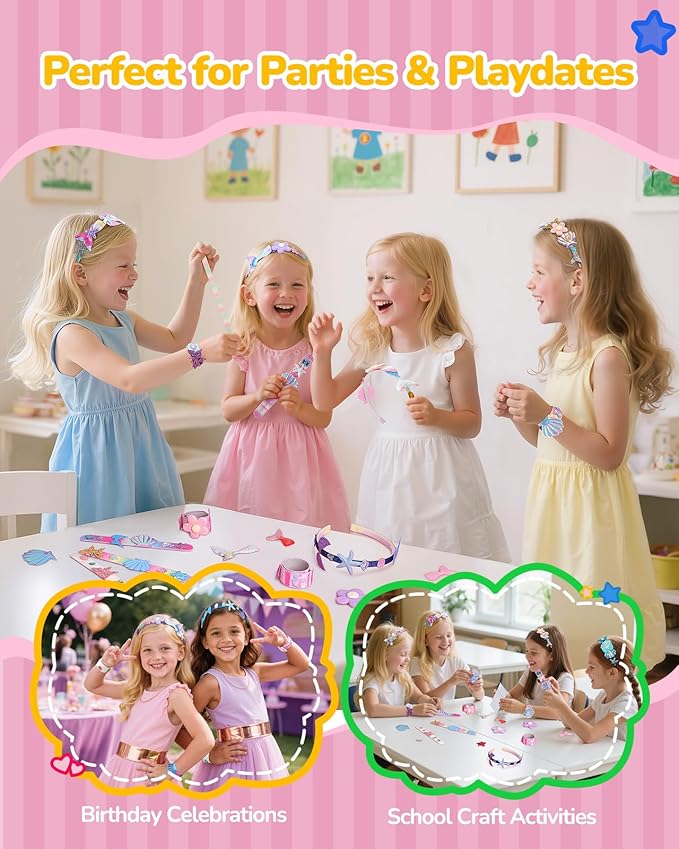 TECJOE DIY Headband Making Kit, Including Headbands & Slap Bracelets, DIY Hair Accessories Set, Arts and Crafts Gifts for Girls, Girl Toys for Age 3–10