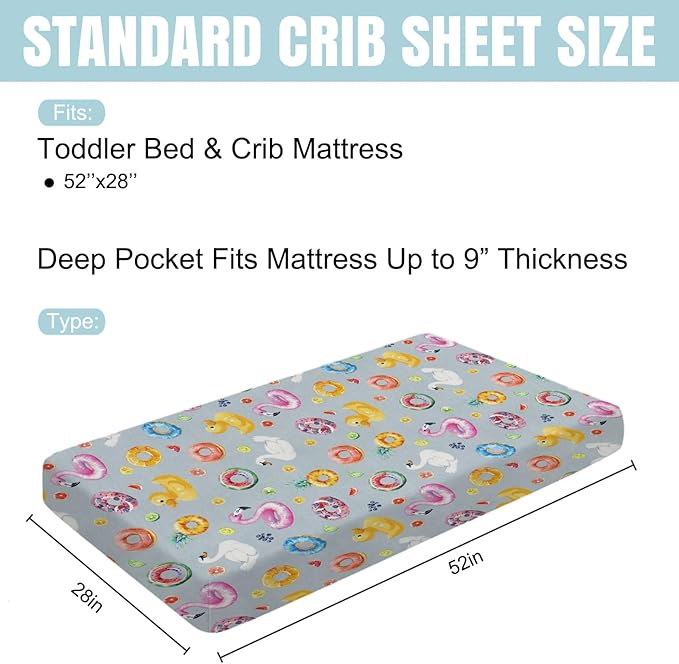 Summer Pool Floats Baby Crib Sheet 52''x28'' Tropical Flamingo Duck Watermelon Pineapple Stretchy Fitted Crib Mattress Cover for Boy Girl Soft Baby Bed Sheet for Standard Crib and Toddler Mattress