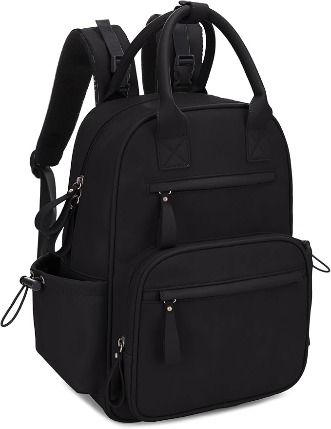JESSIE & JAMES Saturday EDC Diaper Bag Backpack Multi Function Diaper Bag with Changing Pad & Stroller Straps_Black