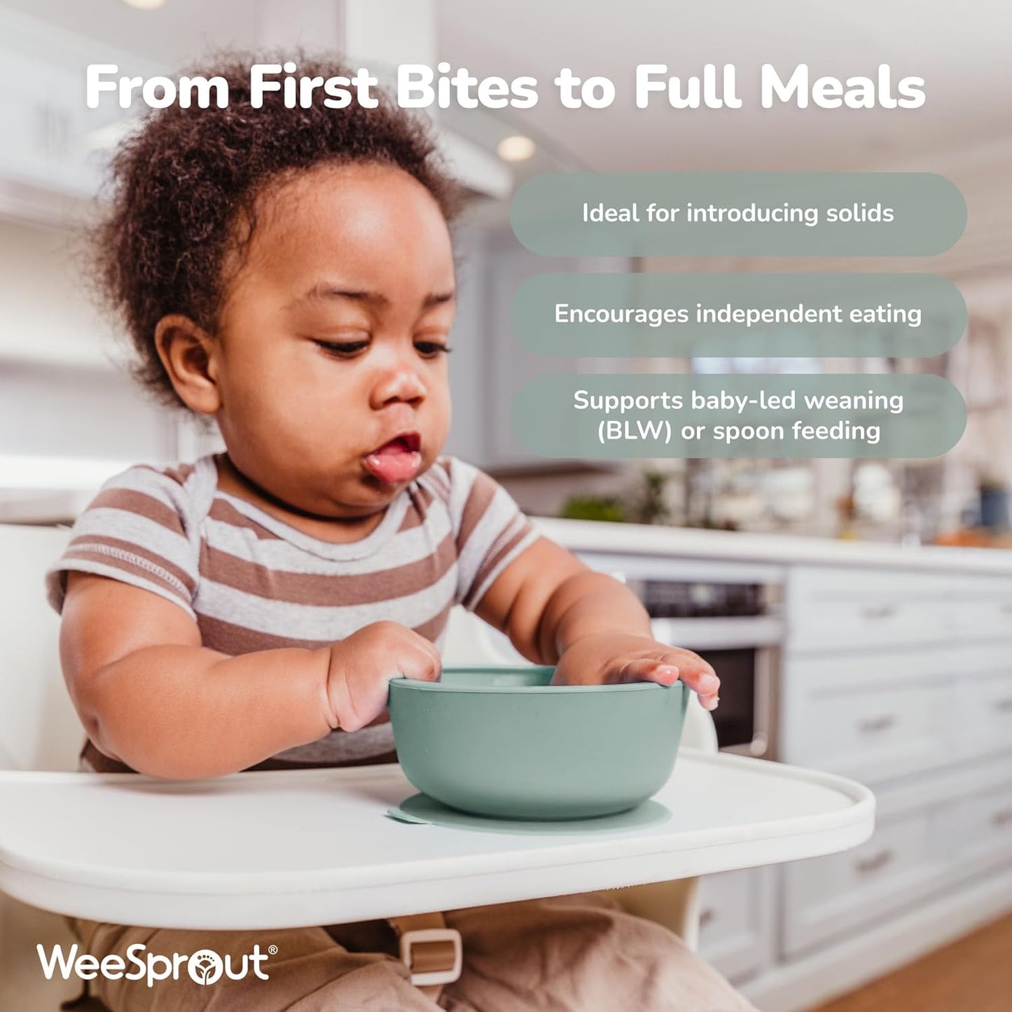 WeeSprout Suction Bowls for Baby & Toddlers (Set of 2) - 100% Silicone w/Plastic Lid - Leak Proof Feeding Supplies - Dishwasher & Microwave Safe Infant Dinnerware w/Extra Strong Base