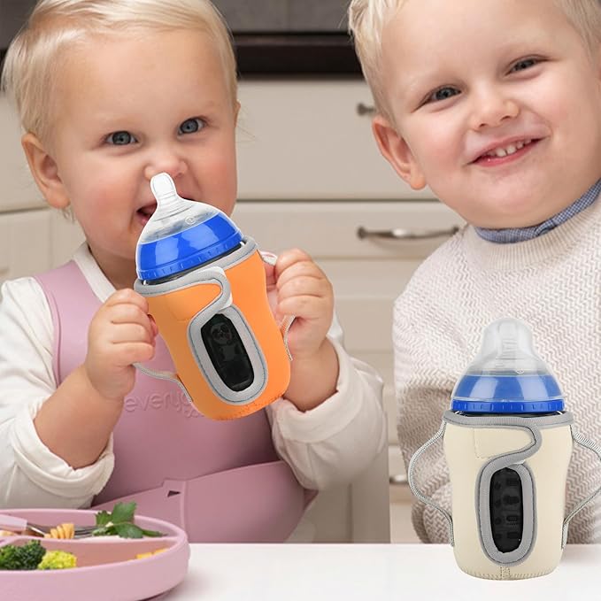 Beautyflier Glass Baby Bottle Sleeve Covers for 9oz Nature Baby Bottles with Dual Handle, 3.8mm Thicken Heat and Cold Retention Baby Bottle Sleeve (Orange+Beige)