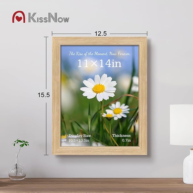 11x14 Picture Frame set of 2, Natural Oak Wood Poster Frame, Wall Hanging