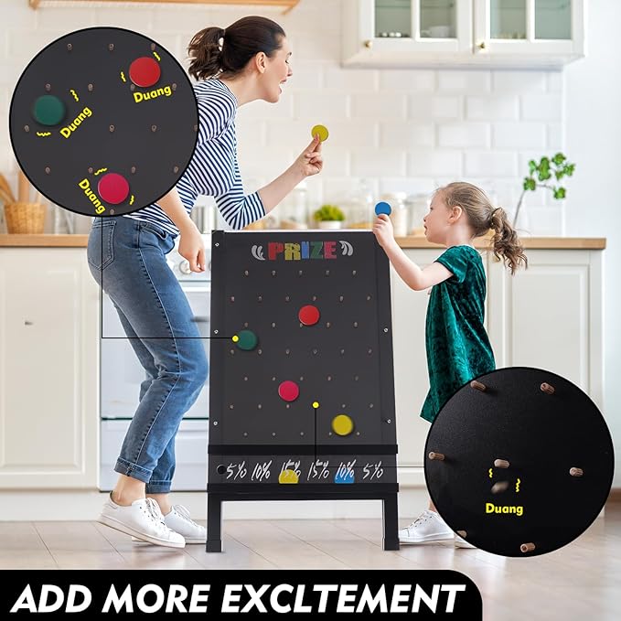15.7x27.5in Foldable Prize Drop Game Board, Double-Sided Coin Drop Game with Chalkboard Sign, Includes 10 Coin Drop Discs, Perfect for Store Events, Parties, Carnivals, and Trade Shows