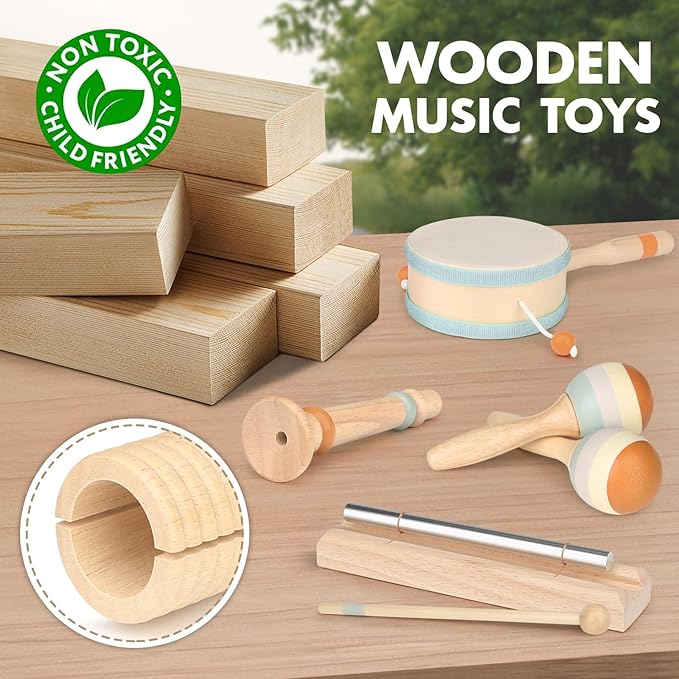 Wooden Musical Toys for Toddlers 1-3 - One 1st Birthday Easter Gifts for Boy & Girl 1-2, Montessori Toys for 2 3 Year Old, Musical Instruments with Drum for Baby Preschool Educational 18+ Months
