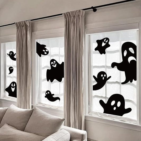 Whaline 9 Sheets Halloween Window Clings Black Ghost Silhouette Reusable Window Decals for Spooky Holiday Haunted House Home School Office Glass Decor