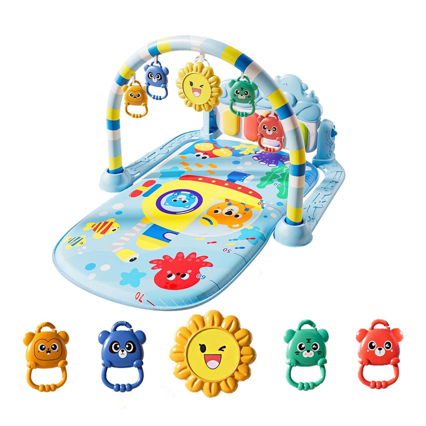 Alive Lovely Baby Gyms Play Mats, Musical Activity Center Baby Piano Gym Mat, Music and Lights Tummy Time Padded Mat for Newborn 0 to 3 6 9 12 Months