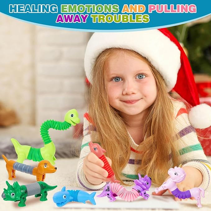 10 Pack Animals Halloween Fidget Toys for Toddlers, Animal Pop Tubes for Kids 3 4 5 6 7 8 Year Old Girls Boys Birthday Gifts Autism Sensory Toy for Kid Age 3-8 Tube Party Favors