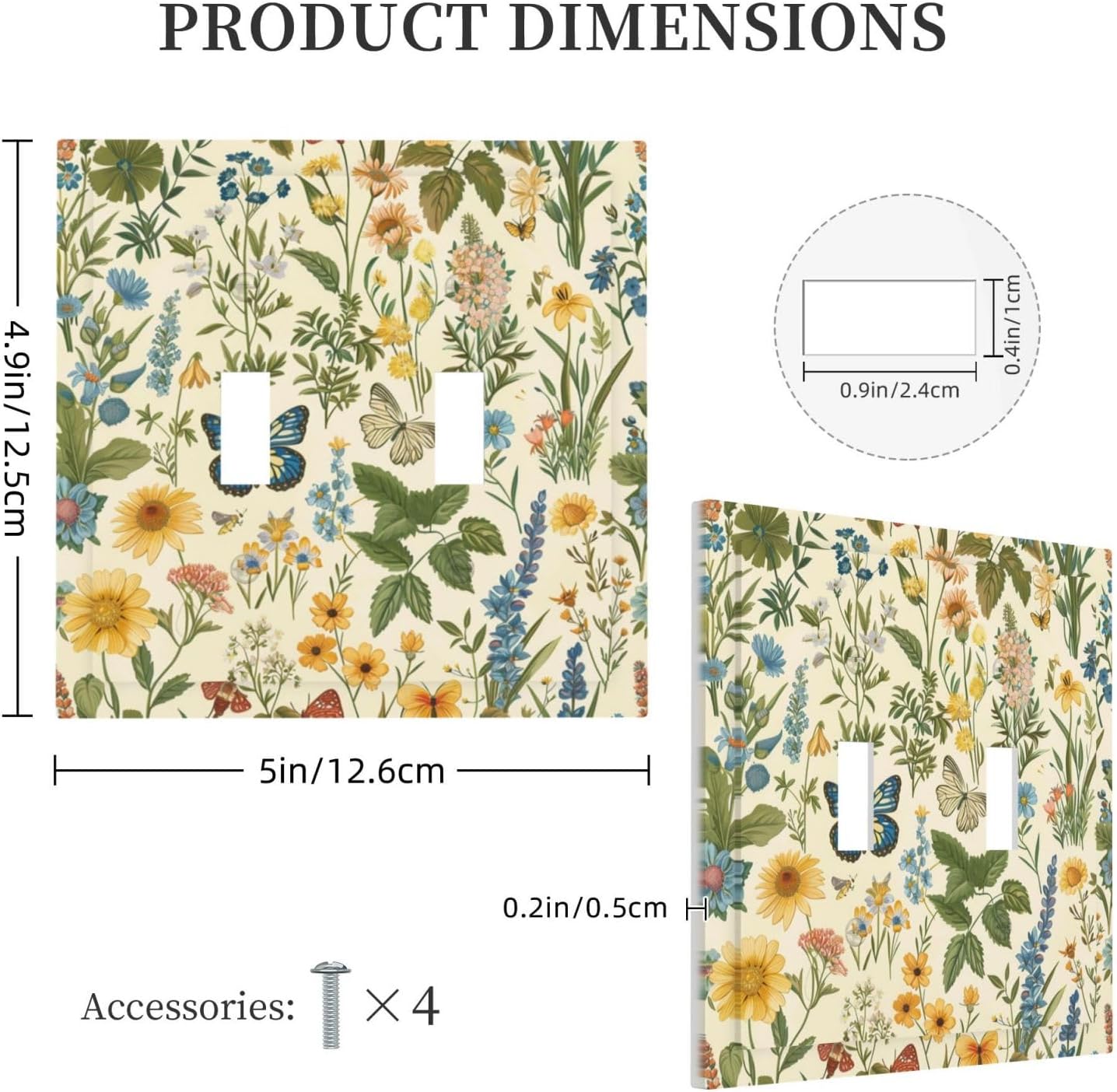 Decorative Switch Covers Plate Rustic Plant Garden Leaf Flower Butterfly 2 Gang Wall Plate Unique Double Toggle Light Switch Plate Wall Cover Plate Faceplate for Bedroom Home Decor