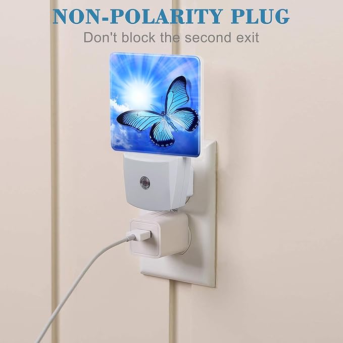 Butterfly Blue Sunny Sky Night Light With Dusk to Dawn Sensor for Kids, Girls, Boys, Women, Men - Room Decor, Hallway, Kitchen, Bathroom, Nursery, Stairs