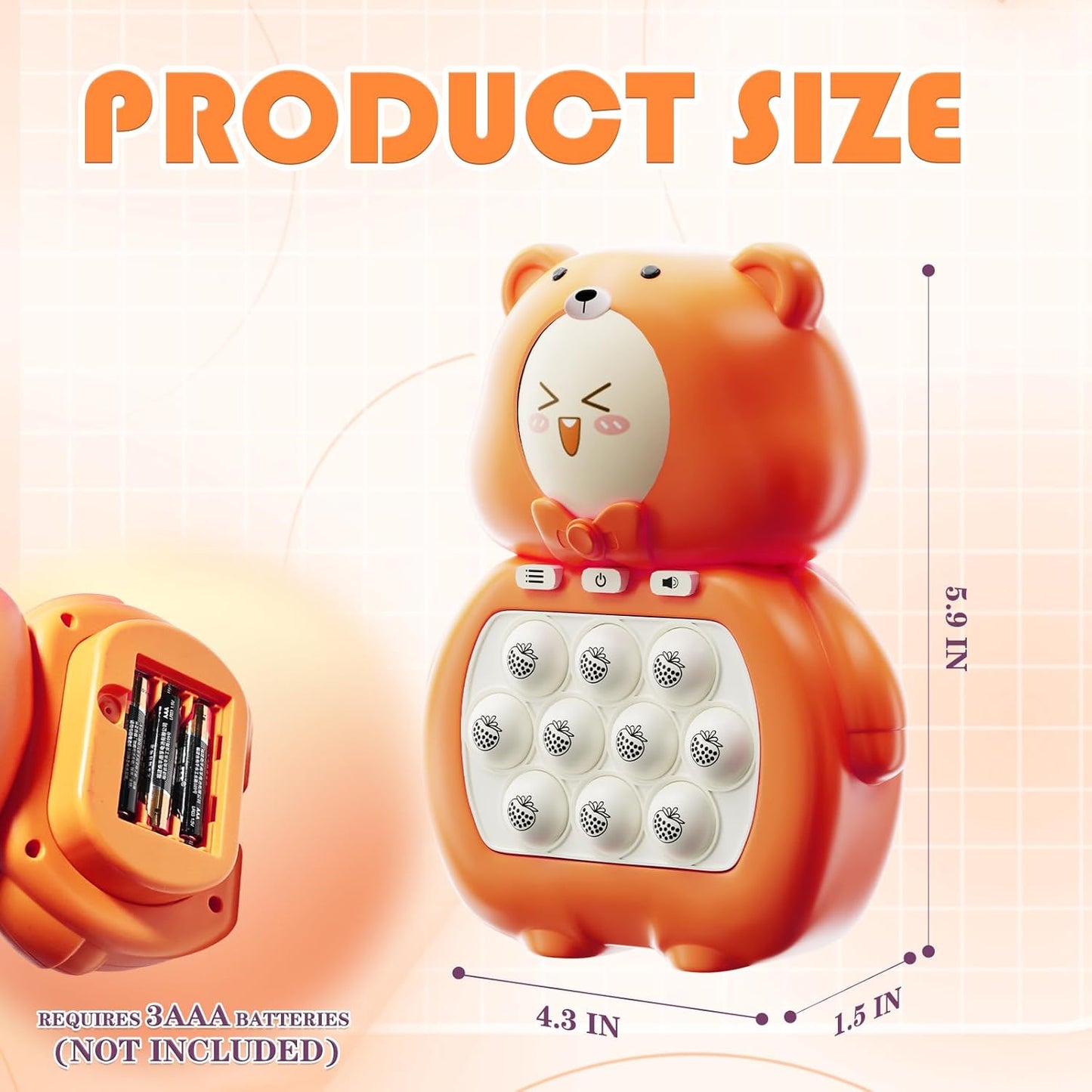 Fast Push Game, Light Up Pop Game Console, Handheld Game for Kids Age 6-12, Fast Push Bubble Game, Fidget Toys for Kids, Stress Relief Game for Kids and Adults, Birthday Gift (Orange Bear)