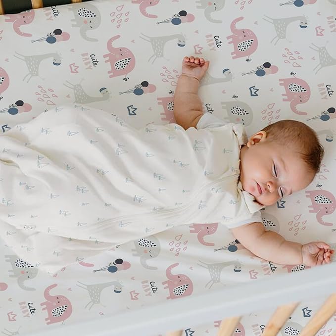 BROLEX Baby Fitted Crib Sheets: Kid Crib Sheets - Set of 2 for Toddler Standard Size Crib Mattress for Boys and Girls - Jersey Knit Crib Bed Sheets Elephant Rabbit