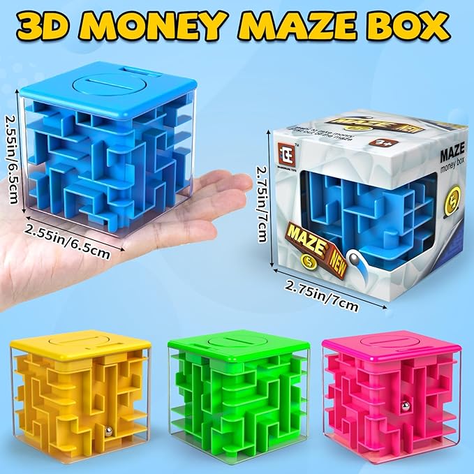 12 Pack Money Maze Puzzle Gift Box, 3D Puzzle Boxes Toy for Cash Gift - Maze Magic Cube Toy Brain Teasers for Kids Adults Birthday Party Favors Easter Basket Fillers