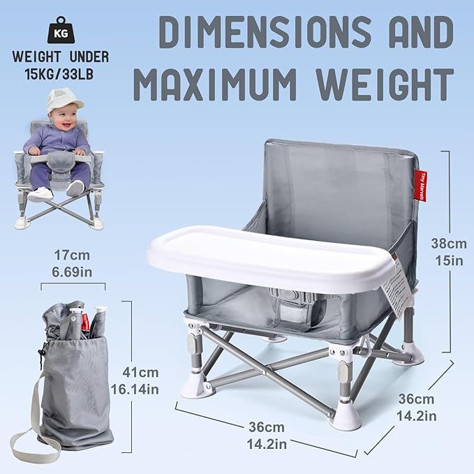 Tiny Marvels Portable 3-in-1 Baby Chair – Cozy Toddler Chair, Baby Seat with Tray, Booster Seat – Compact, Foldable, Safe with Child Safety Belt Carry Bag – Perfect for Travel & Family Time