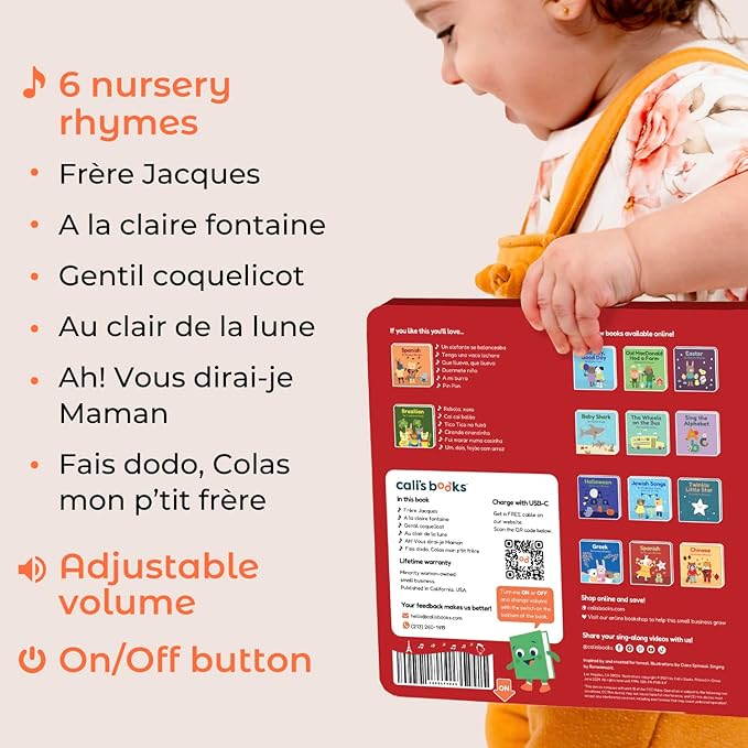 Cali's Books French Nursery Rhymes | New Rechargeable Sound Books | Sound Book for Toddlers 1-3 | Bilingual Books for 1 Year Old | | French Baby Book