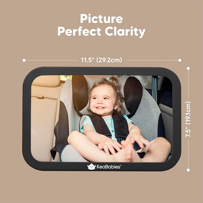 Safety Baby Car Seat Mirror - Wide Shatterproof Backseat Infant Car Mirror for Baby Rear Facing, Crystal Clear View, Travel Accessories, Easy Install & Adjustable for Removable Headrest (Matte Black)
