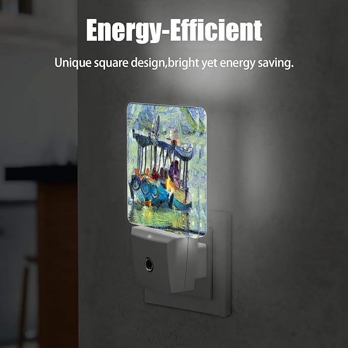 Retro Country Riverside Night Light Plug in Wall Lamp Smart Dusk to Dawn Sensor for Home Decorative, Kids Room Bedroom Bathroom Kitchen Hallway Gifts