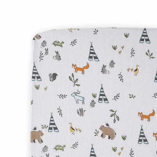 Little Unicorn Premium Crib Sheet | Breathable & Super-Soft Muslin Fabric (Forest Friends)