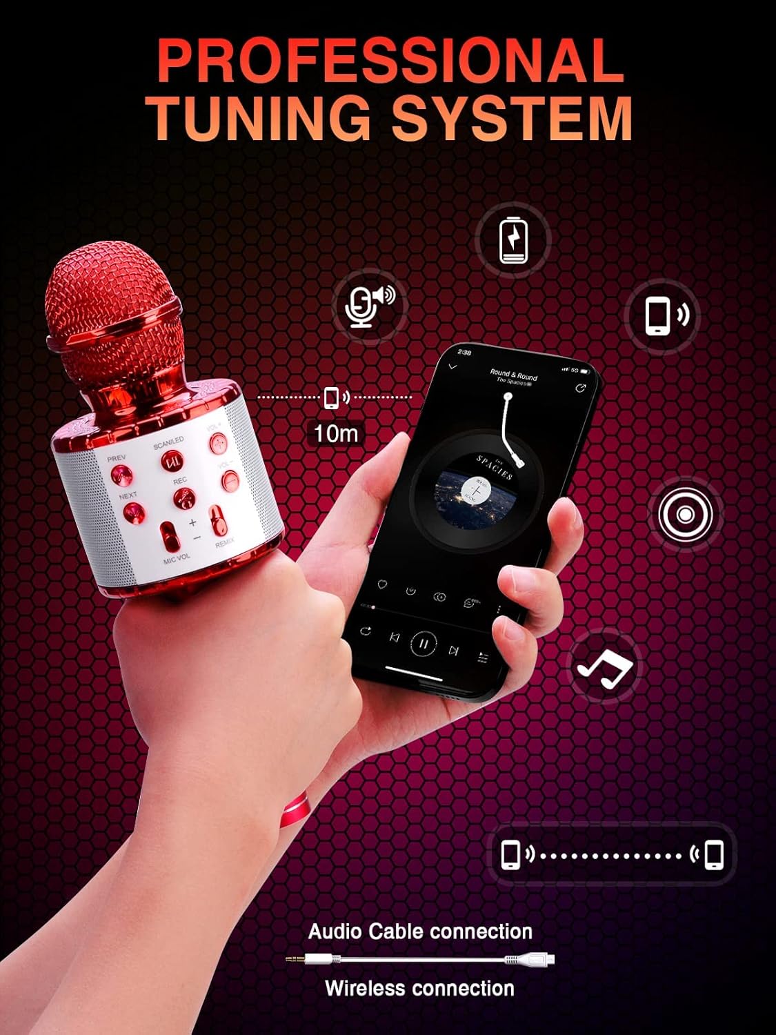 BlueFire 4 in 1 Karaoke Wireless Microphone with LED Lights, Portable Microphone for Kids, Great Gifts Toys for Kids, Girls, Boys and Adults (Red)