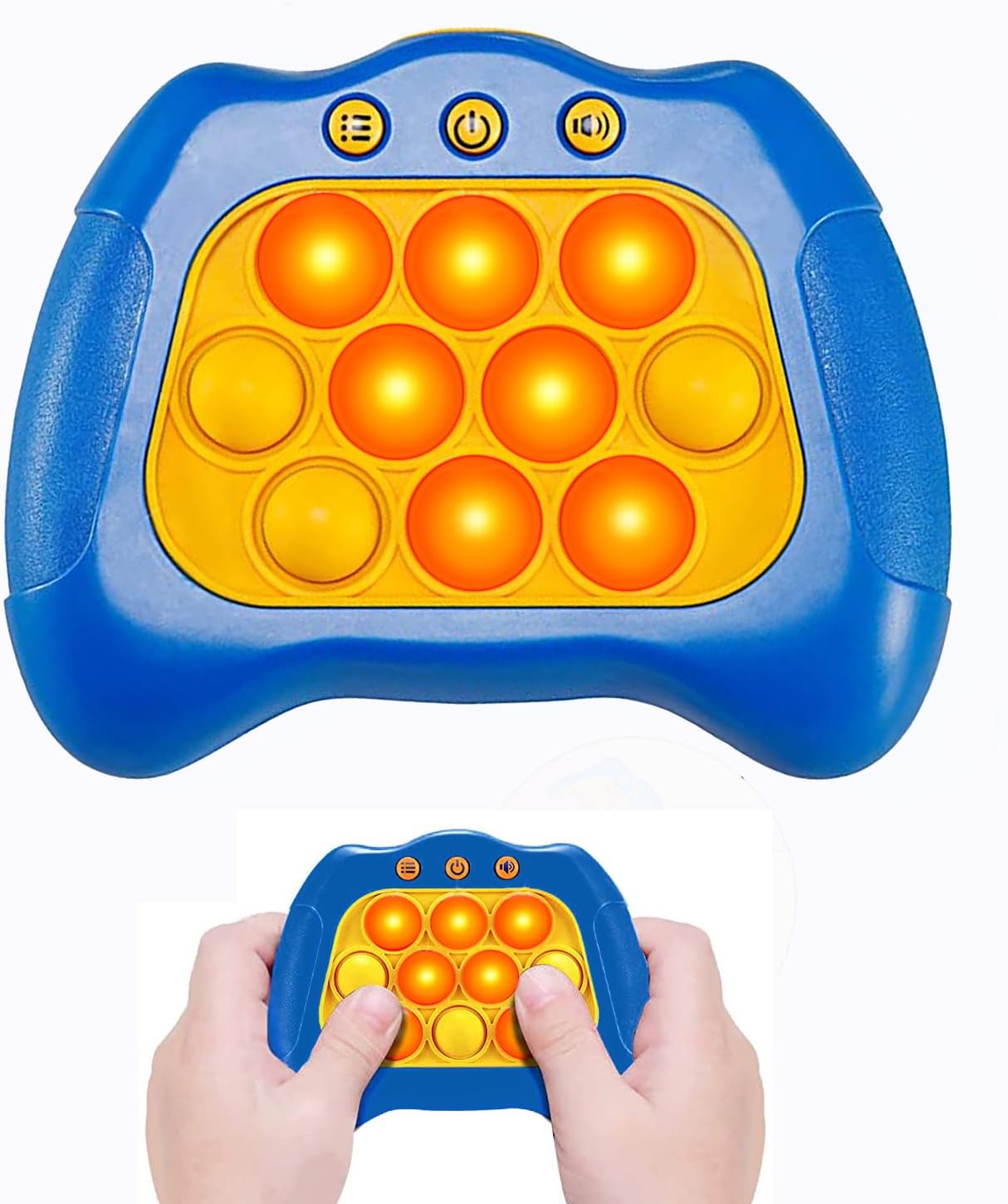 Quick Push Puzzle Game Machine Pop Fidget Light-Up Squeeze Poppet Sensory Toy Educational Push Pop Bubble Toy Stress Relief Party Favors Puzzle Game for Kids Teens Adults (Blue)