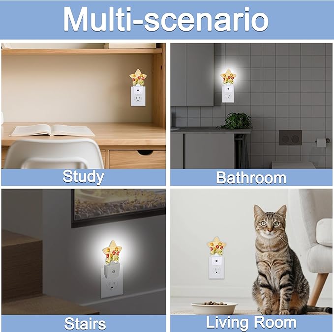 Vintage Tulips Nightlight,Spring Flowers Star Night Lights Plug into Wall Decorations for Bedroom Bathroom,Dusk to Dawn Sensor Kitchen Hallway Stairs Energy Efficient Desk Lamp