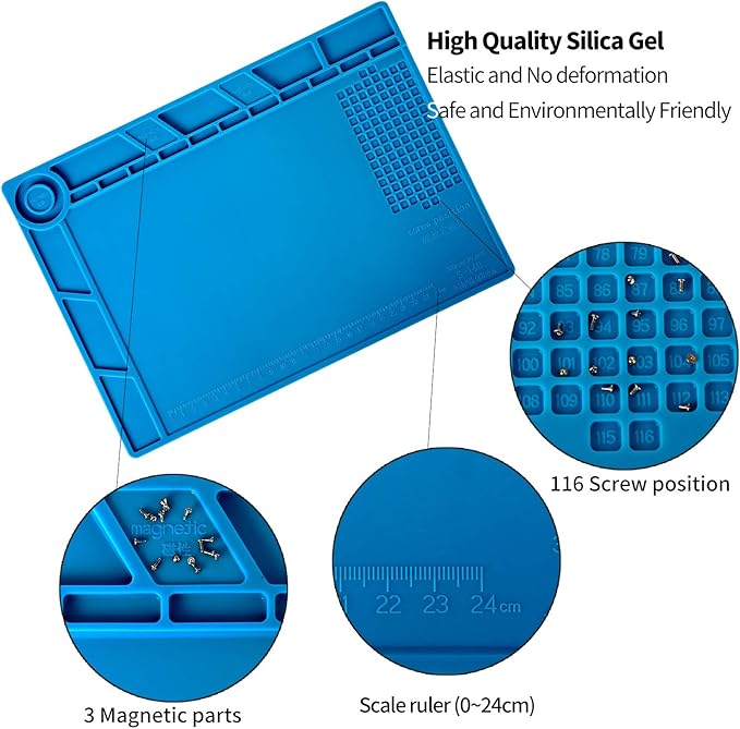 Kaisi S-140 Magnetic Insulation Silicone Soldering Mat, Heat Resistant Work Mat 932F for Repair Electronics, Phone, Soldering Iron, Gun, BGA, Workbench, Size: 13.8 x 9.8 inch