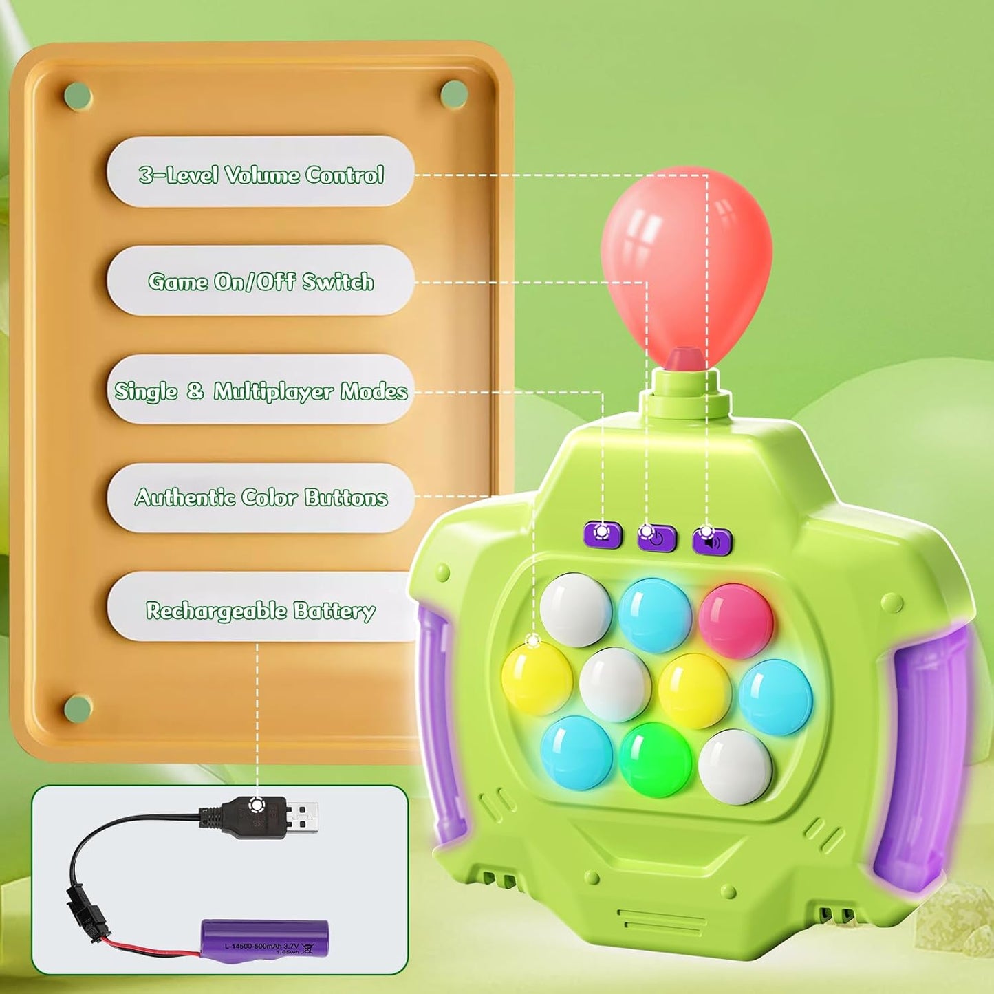 Fast Push Puzzle Game Console, Light up Handheld Pop it Fidget Toy for Kids 3-12, Funny Birthday Gifts for Girls and Boys