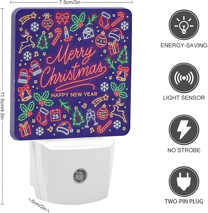 Merry Chrismas Night Light, Plug into Wall Decor Nightlights for Bedroom, Bathroom, Hallway, Kitchen, with Dusk to Dawn Light Auto Sensors LED Night Lights for Boys Girls Women Men Room Gifts