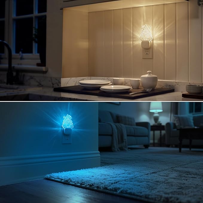 DORESshop Cute Night Light for Kids [2 Pack], Night Lights Plug Into Wall, Acrylic Carved Castle 8 Color Changing Baby NightLight with Dusk to Dawn Sensor, LED Night Lights for Children Girls Bedroom