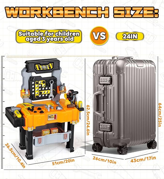 Lehoo Castle Kids Tool Bench with Electric Drill and Construction Vehicles, 2-in-1 Workbench and Toolbox for Toddlers, STEM Learning Toys for Age 3-5, Birthday Gift for Boys & Girls