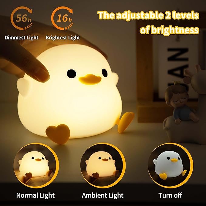 Dodo Duck Night Light, Cute Silicone Squishy LED Duck Lamp, Dimmable Nursery Nightlight, Rechargeable Bedside Table Lamp with Touch Sensor, Gifts for Bedrooms,Living Room,Breastfeeding