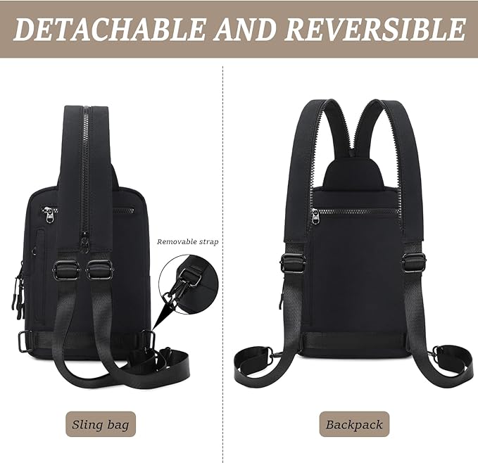 MYHOZEE Sling Bag Crossbody Backpack Purse - 2 in 1 Nylon Cross Body Bag Diaper with Wipes Pouch, Water Bottle Pocket