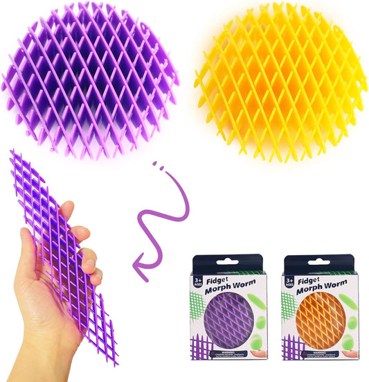 Fidget Worm Toy 2 Pack, Sensory Slug Fidget Toy, Funny Pocket Fidget Toy, Resistance Fidget Toy Anxiety & Stress Relief Toys, EDC Executive Desk Toys (Yellow+Purple)