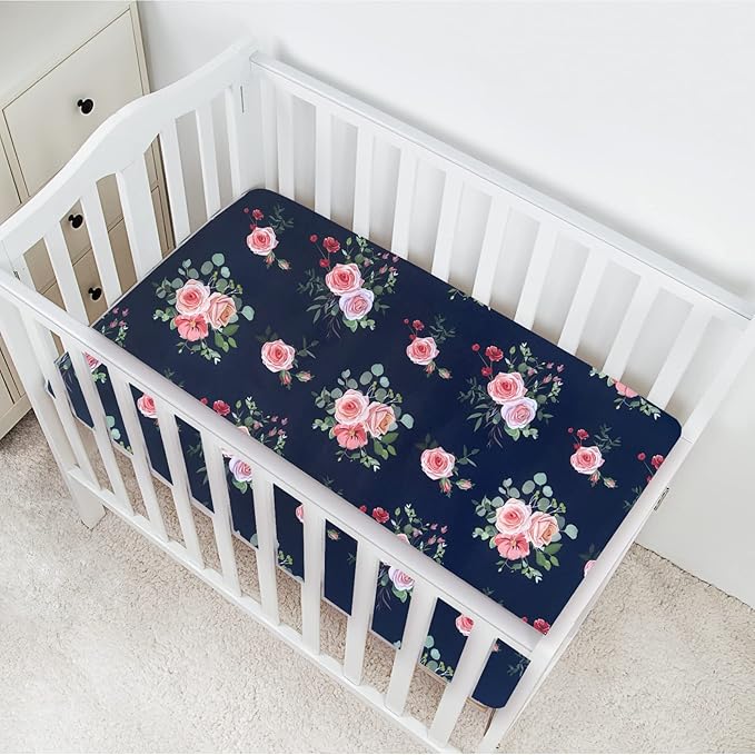 AMROSE 3 Pack Heavenly Soft Mini Crib Sheets, Microfiber Pack N Play Sheets Set for Baby Girls, Silk Touch Gentle, Fitted for Playard Portable Crib Mattress, Floral & Butterfly