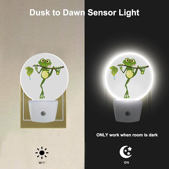 EKOBLA Frog Night Lights Plug into Wall Frog Holding Green Leaf Fun Plug-in Nightlights Home Auto Sensor LED Dusk to Dawn Light for Bedroom Bathroom Kitchen Corridor