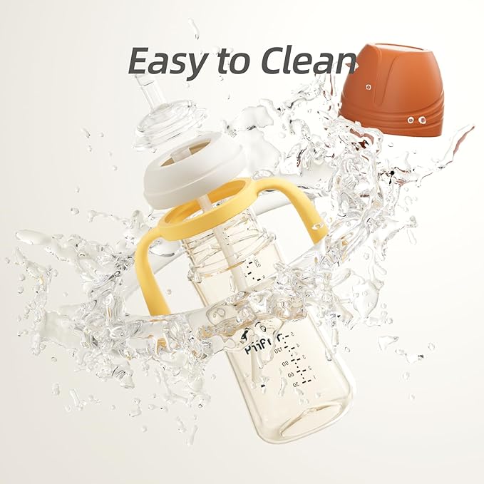 Piifur Sippy Cups for Toddlers 1-3 No Spill Straw with Handle Water Bottle 2 Pack 10 Ounce Green&Beige