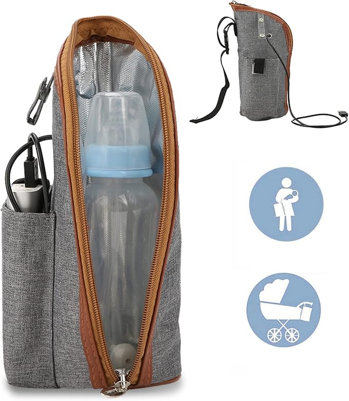 AUNMAS USB Bottle Warmer Heating Bag, Portable Travel Mug Milk Heater Feeding Bottle Infant Storage Bag
