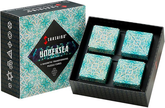 SHASHIBO Shape Shifting Box - Award-Winning, Patented Fidget Cube w/ 36 Rare Earth Magnets - Transforms Into Over 70 Shapes, Gift Box, Download Fun in Motion Toys Mobile App (Undersea, 4 Pack)