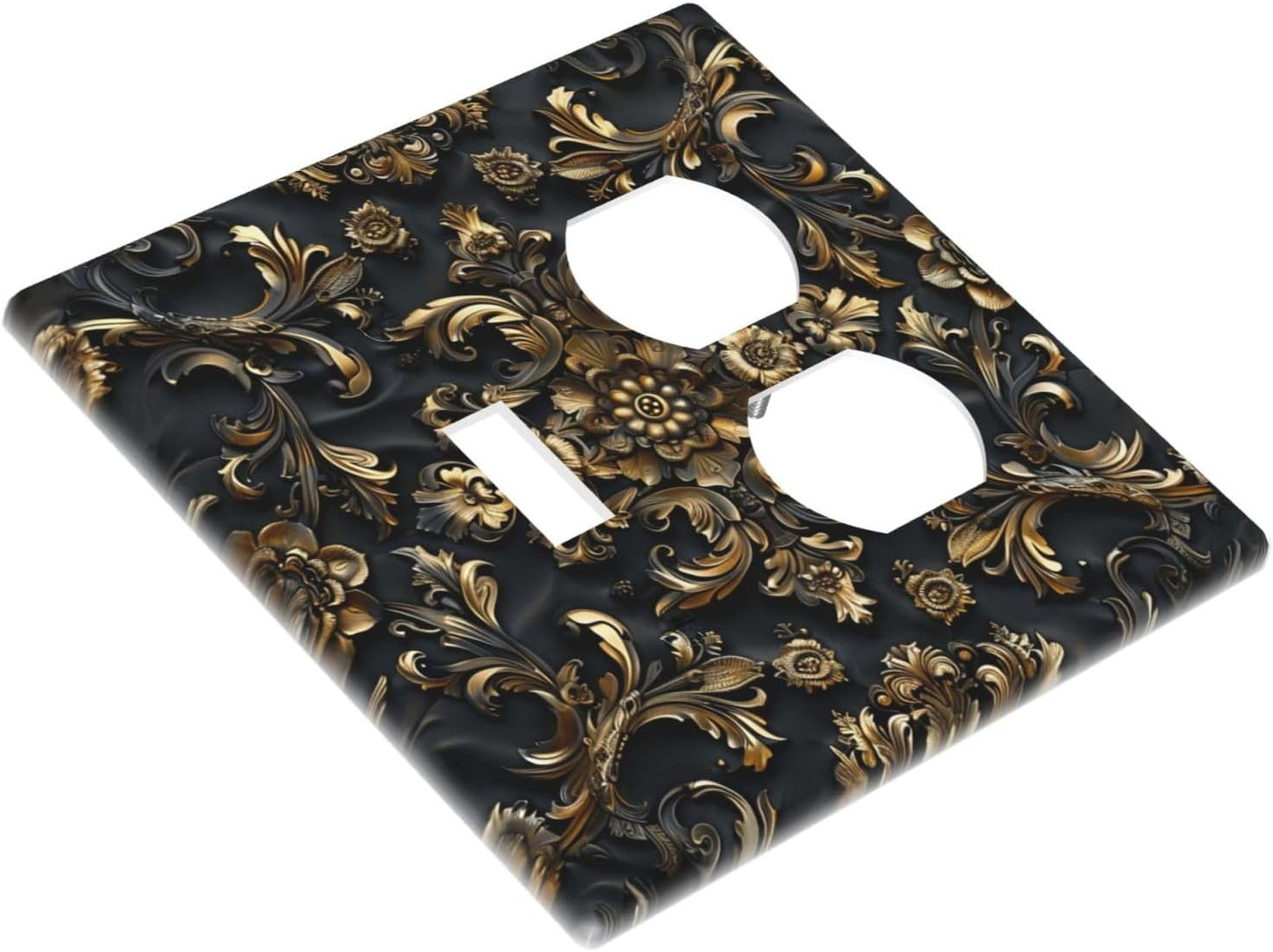Decorative Outlet Covers Rococo Vintage Black Golden Leaf Morris Vine 2 Gang Wall Plate Cover Single Toggle Duplex Combo Two Switch Light Switch Cover Plate Jumbo Dual GFCI Faceplate