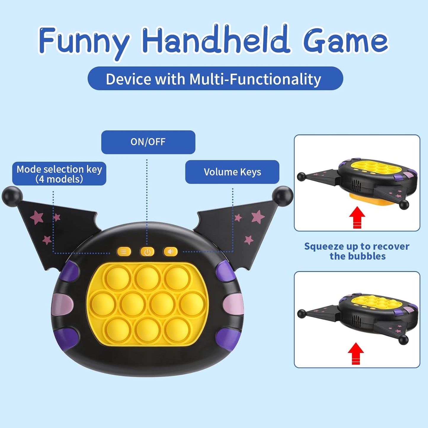 Pop Game Light Up Fidget Toy, Quick Push Bubble Game, Decompression Breakthrough Puzzle Pop Game Machine, Multiple Game Modes Toy for 3+ Years (Rabbit)