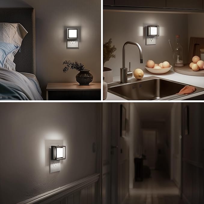 Briignite Night Light, Night Lights Plug into Wall 2Pack, Dusk to Dawn Sensor Nightlight, Night Light for Kids, Dimmable Night Lights Daylight White 5000K, 1W, Bedroom, Bathroom Stair