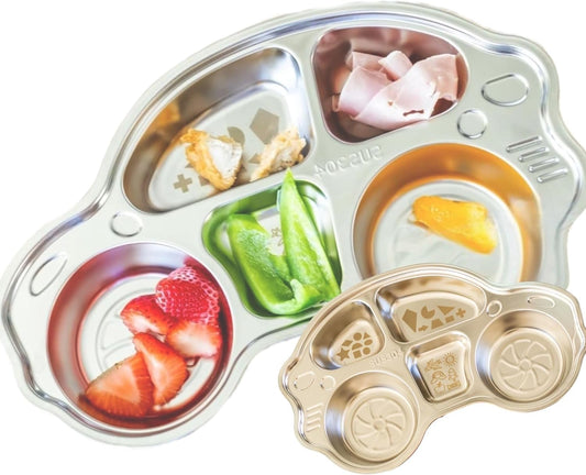 Stainless Steel Plates for Kids, Toddler Plate, Non Toxic Baby Dinnerware, BPA-Free Feeding Tray, Durable, Easy to Clean, Compatible with Dishwasher, Freezer, Microwave