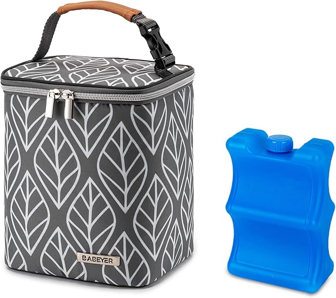 Breast Milk Cooler Bag with Ice Pack Fits 4 Baby Bottles Up to 9 Ounce, Baby Bottle Bag for Nursing Mom Daycare-Grey